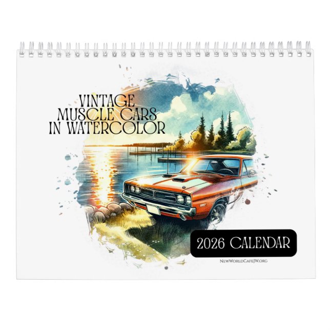 2026 Calendario Vibrantes coches músculos en acuar (Reverso)