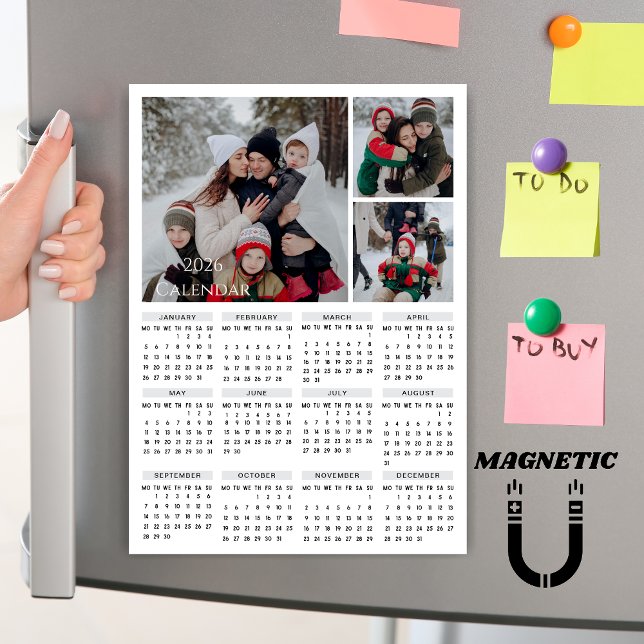 2026 Editable Color Calendar Photo Collage Magnet (Subido por el creador)