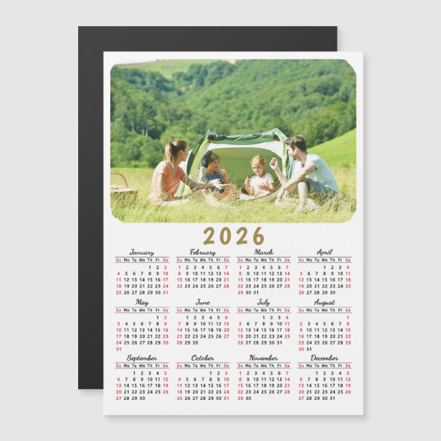 2026 Fotorreportaje de calendario imán blanco negr (Anverso/Reverso)