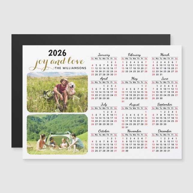 2026 Fotos Calendario Personalizado rojo blanco ne (Anverso/Reverso)
