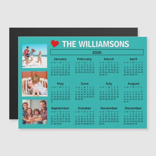 2026 Fun Colorful Calendar Photo Collage Magnet (Anverso/Reverso)