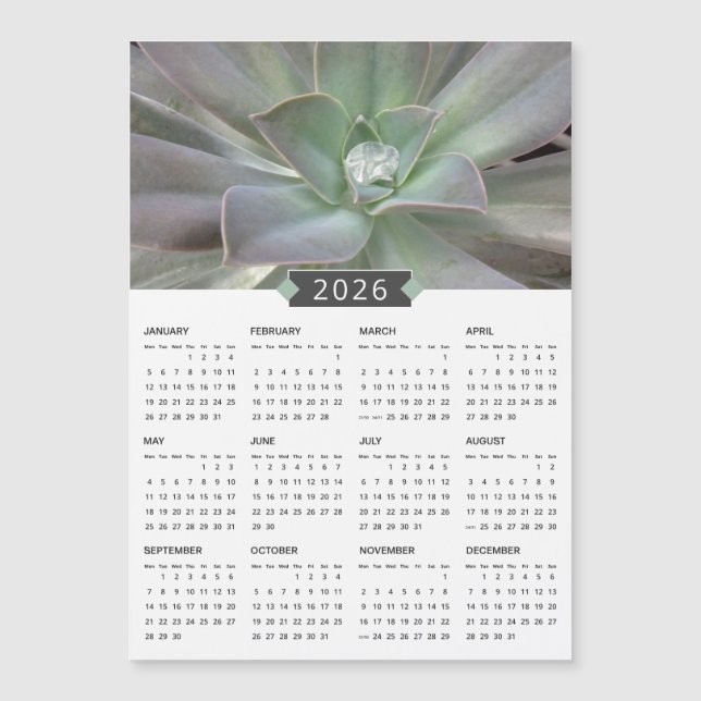 2026 Imán del Calendario de Fotografías Suculentas (Anverso)