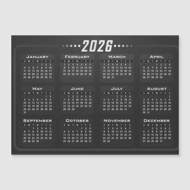 2026 Magnet Calendar Black and White  (Anverso)