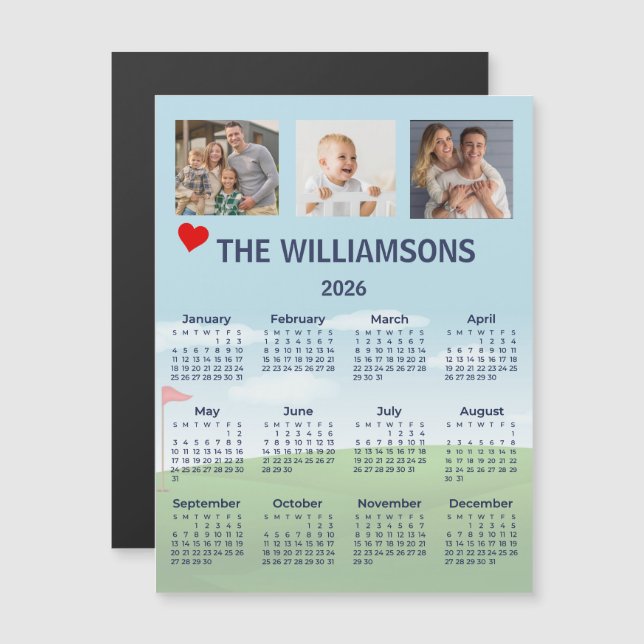 2026 Magnet Photo Calendar Golf Theme (Anverso/Reverso)