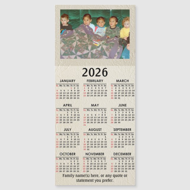 2026 Magnetic Calendar with Your Photo and text (Anverso)