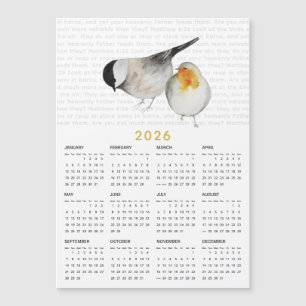 2026 Mateo 6:26 Acuarela Aves Calendario Magnet