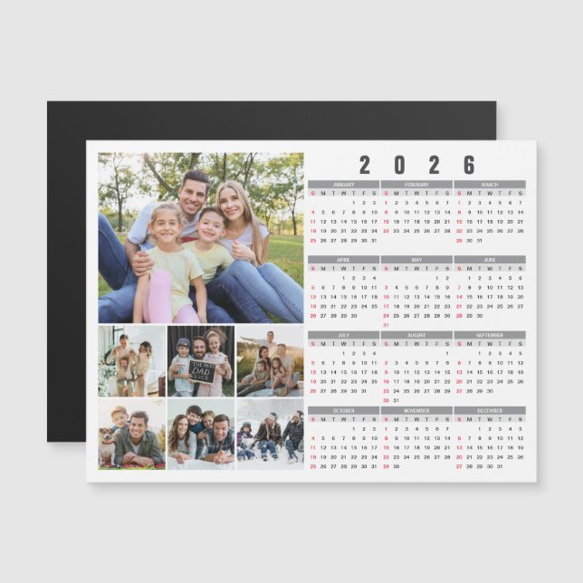 2026 New Year Family Photos Calendar Magnetic Card (Anverso/Reverso)