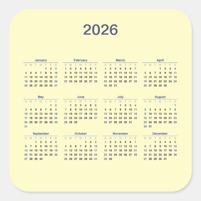 2026 Pegatina cuadrado del calendario de doce mese (Anverso)