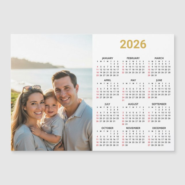 2026 Photo Calendar | Full Year Gold Magnetic Card (Anverso)