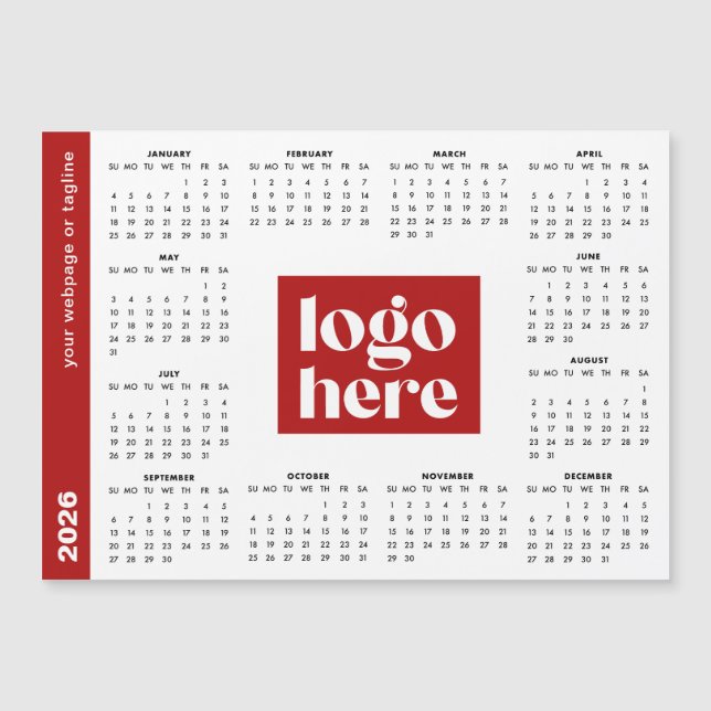 2026 Red Business Logo Magnetic Calendar (Anverso)