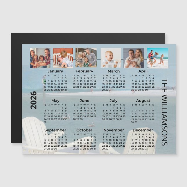 2026 Six Photos Beach Calendar Magnet  (Anverso/Reverso)