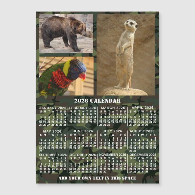 2026 Year Calendar Camouflage Add 3 Photos Magnet (Anverso)