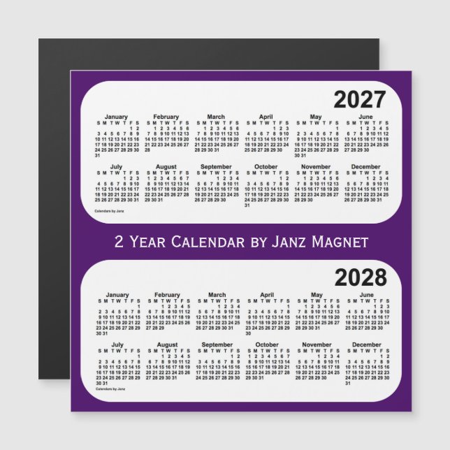 2027-2028 Purple 2 Year Calendar de Janz Magnet (Anverso/Reverso)