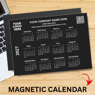 2027 Imán de Calendario Negro QR Logo Empresarial