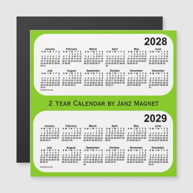 2028-2029 Calendario de 2 años verde amarillo, de  (Anverso/Reverso)