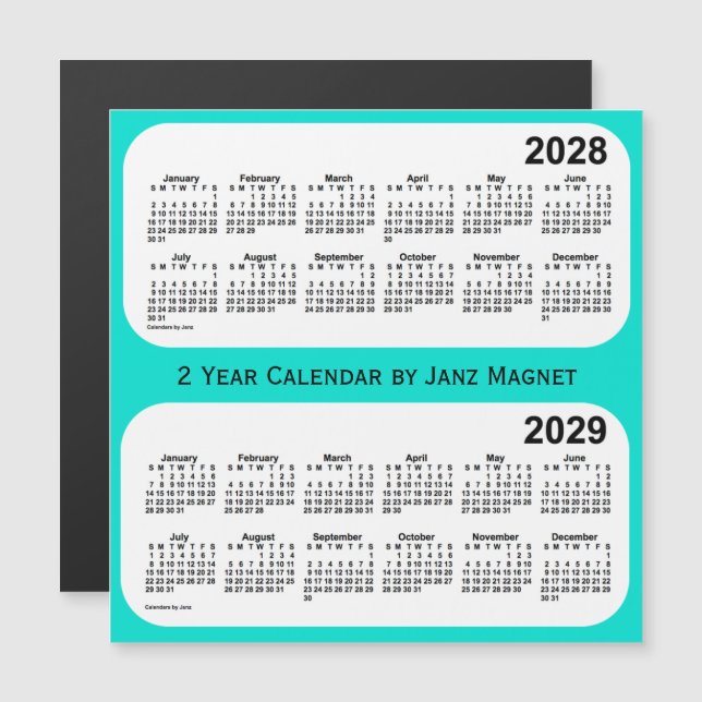 2028-2029 Turquoise 2 Year Calendar by Janz (Anverso/Reverso)
