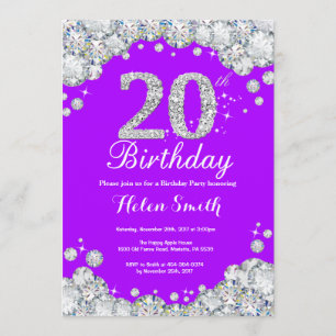 20.ª invitación de cumpleaños Diamante morado y pl