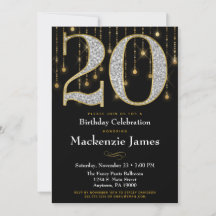 20.ª invitación de cumpleaños Diamantes de oro Neg