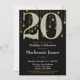 20.ª invitación de cumpleaños Diamantes de oro Neg