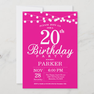 20.ª invitación de cumpleaños Rosa caliente