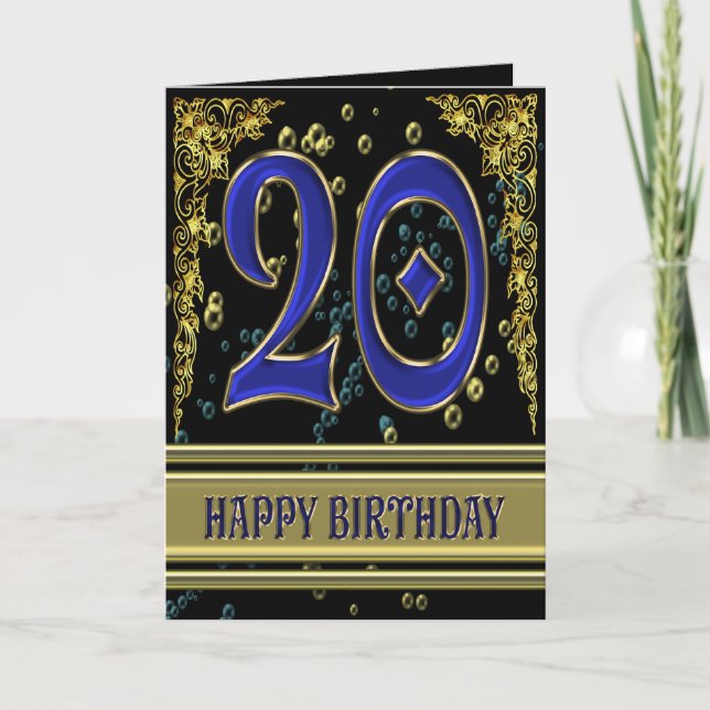 20.ª tarjeta de cumpleaños con oro y burbujas (Anverso)