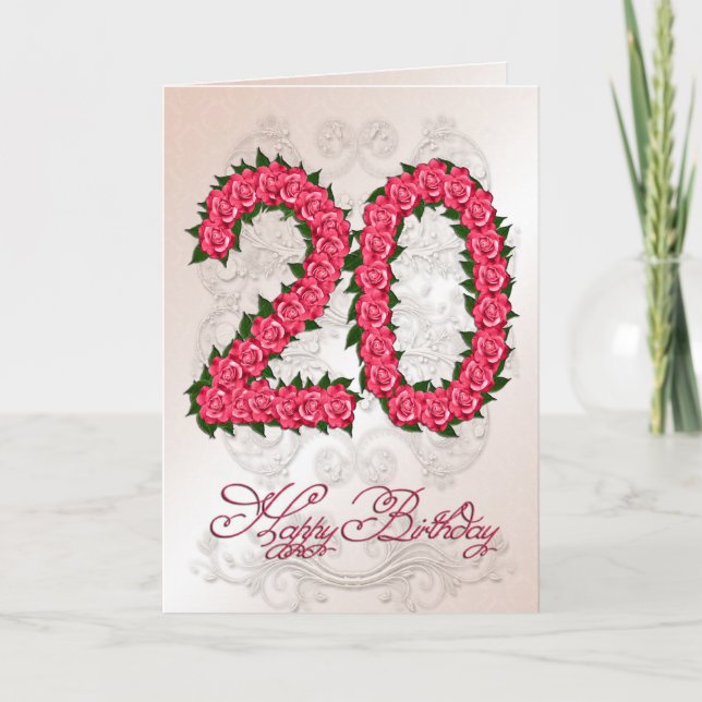20.ª tarjeta de cumpleaños con rosas y hojas (Anverso)
