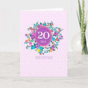 20.º cumpleaños con flores y tarjeta de puntos de