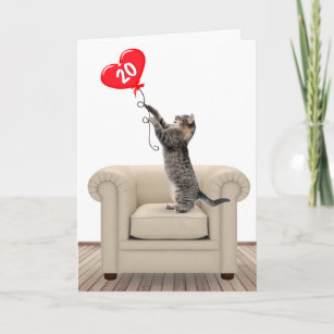 20.º gato de cumpleaños con tarjeta de globo cardí