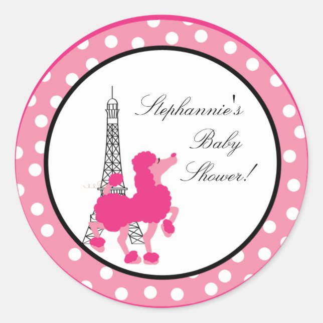 20 - 1.5" Pegatinas favoritos Pink Poodle Paris Ei (Anverso)
