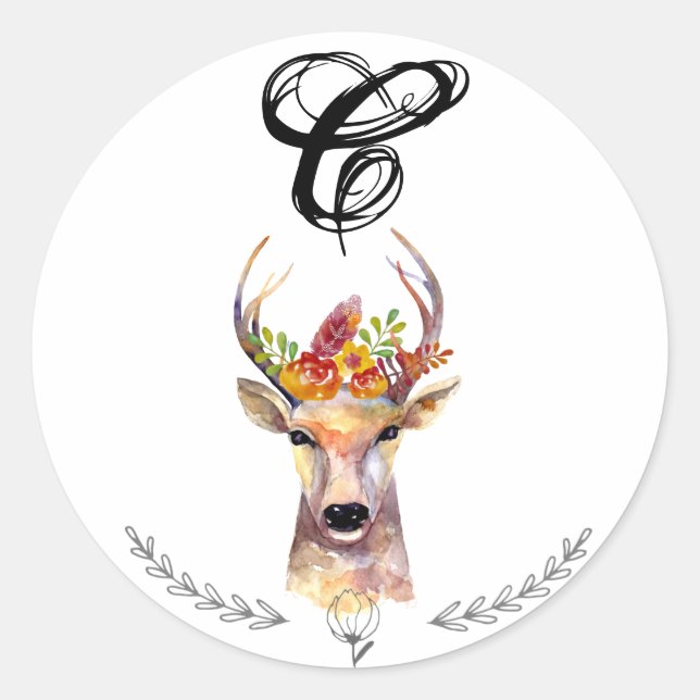 20 - 1.5 Sello para sobres Boho Deer Buck Head Bro (Anverso)