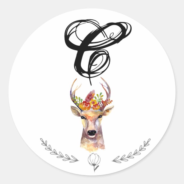 20 - 1.5 Sello para sobres boho venado Buck Head B (Anverso)