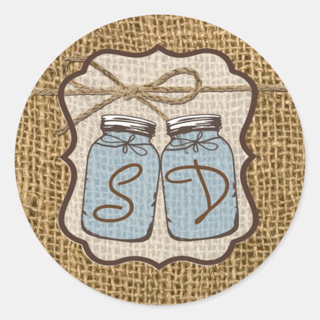 20 - 1.5 Sello para sobres Mason Jar Burlap País (Anverso)