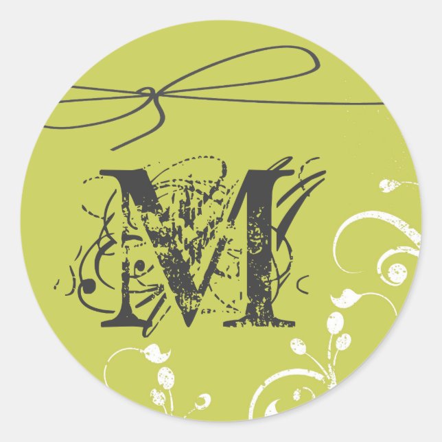 20 - 1,5 Sellos para sobres Monograma Floral Verde (Anverso)