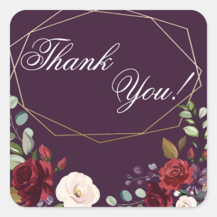 20 Gracias Pegatinas Plum Purple Rosas Gold Geome