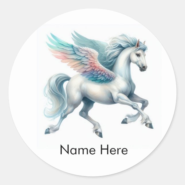 20 Pegaso de nombre personalizado pegatinas redond (Anverso)