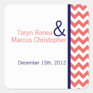 20 Pegatinas favoritos Coral Navy Blue Chevron Nam