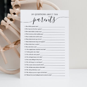 20 preguntas sobre la tarjeta de juego Baby Shower