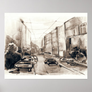 20x16 Resumen de arte mural de escena de la ciudad
