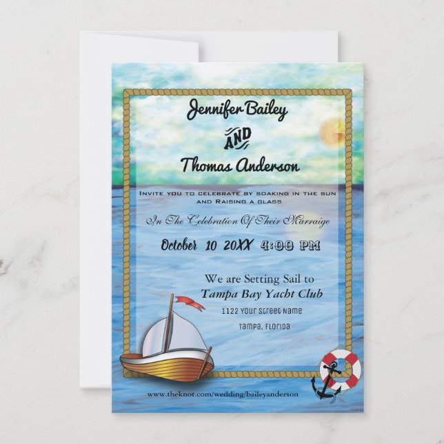 20XX Invitación a la boda acuarela de barca (Anverso)