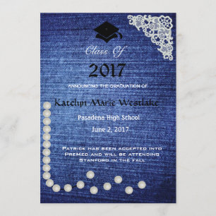 20XX Invitación de graduación de Denim, Lace y Per
