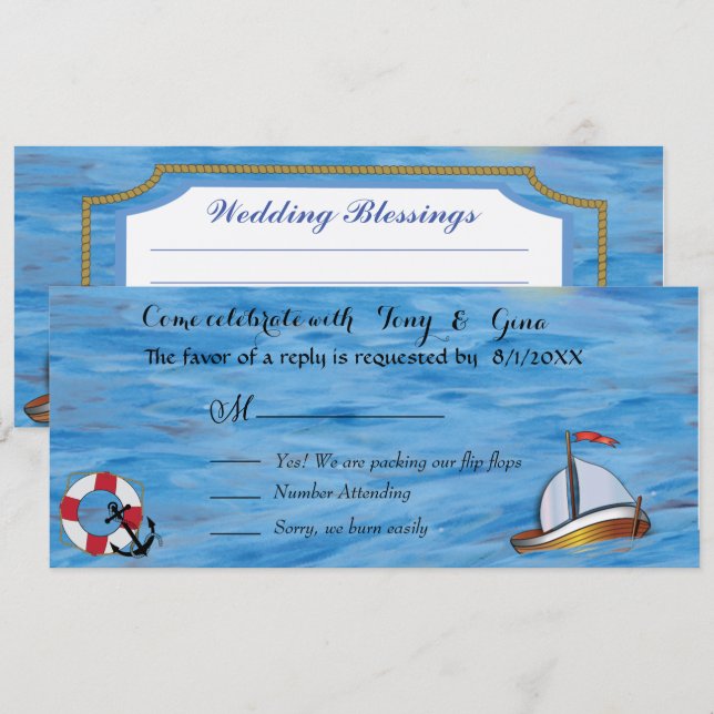 20XX Tarjetas RSVP de Boda Acuática de Barco de Na (Anverso / Reverso)