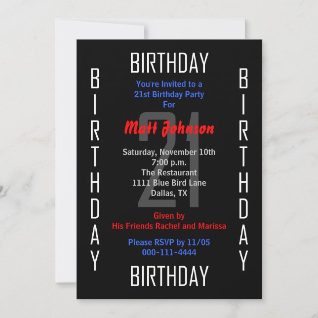 21ª invitación a la fiesta de cumpleaños 21 (Anverso)