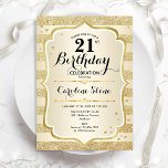 21.ª Fiesta de cumpleaños - Invitación de oro<br><div class="desc">Invitación al cumpleaños 21. Diseño elegante en oro. Presenta franjas de oro purpurina falsas,  letra de guión elegante y confeti. Perfecto para una fiesta de cumpleaños glam.</div>
