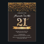 21.ª invitación a cumpleaños Purpurina negro y oro<br><div class="desc">Invitación al cumpleaños 21. Purpurina de oro y negro. Invitación a la fiesta de cumpleaños para adultos. Mujeres o hombres Bday Bash. Para una mayor personalización,  haga clic en el botón "Personalizar" y utilice nuestra herramienta de diseño para modificar esta plantilla.</div>