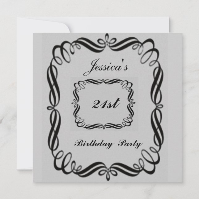 21.ª invitación a fiesta de cumpleaños negro plate (Anverso)