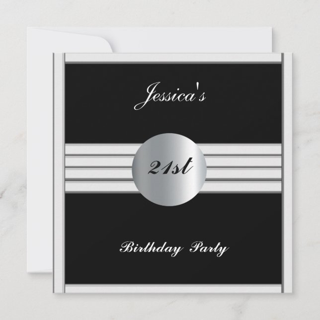 21.ª invitación a fiesta de cumpleaños Plata negra (Anverso)