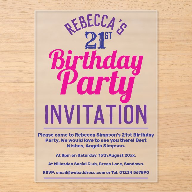 21.ª invitación a la fiesta de cumpleaños (Anverso)