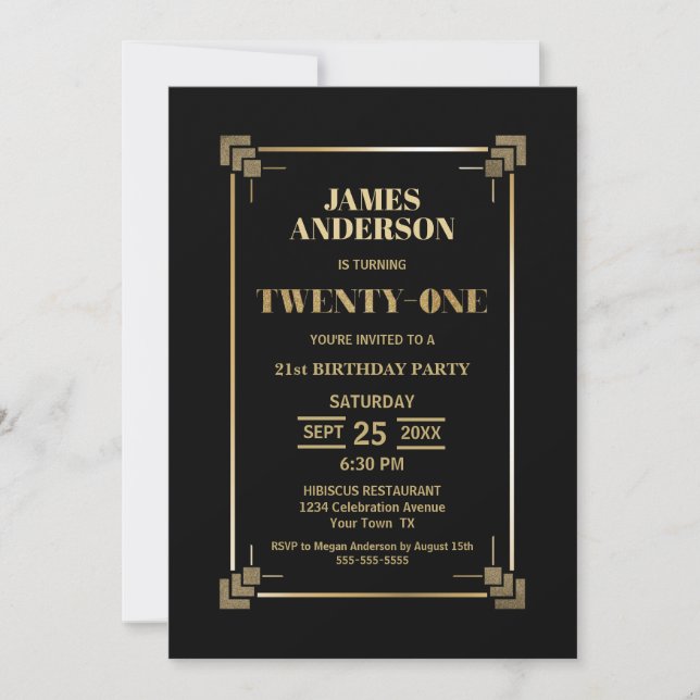21.ª invitación a la fiesta de cumpleaños Black an (Anverso)