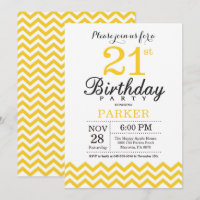 21.ª Invitación de cumpleaños Chevron amarillo