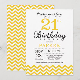 21.ª Invitación de cumpleaños Chevron amarillo